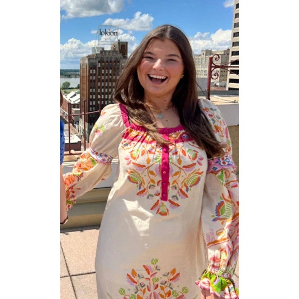 FARM RIO NWT Anthropologie Printed Linen Blend Dress Size XS - Picture 4 of 13